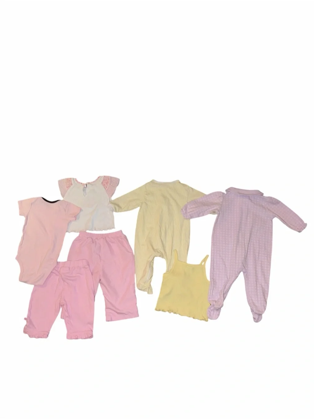 Vintage Y2K Baby Girl 0-6M 7pc Pink Yellow Purple Outfit Bundle Embroidered